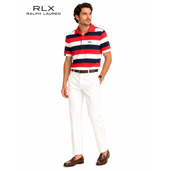 RLX Ralph Lauren Other - RLX Ralph Lauren Women's Striped Golf Polo Shirt Coral Navy White Medium